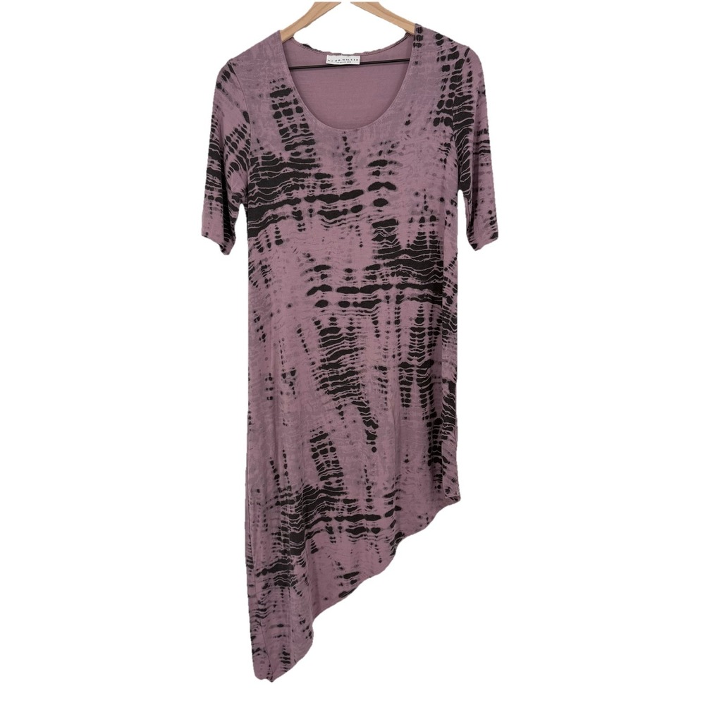 Bryn Walker Sz S Purple Tie Dye‎ Asymmetrical Hem T-Shirt Dress Short Sleeve
